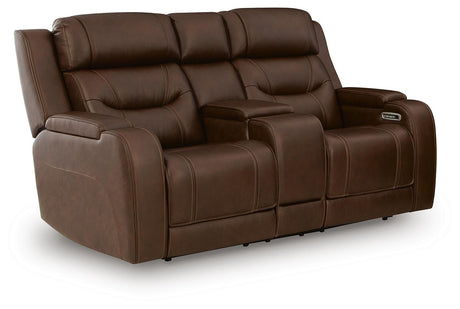 Knightington Brown Power Reclining Loveseat with Audio Seating from Ashley Furniture - Luna Furniture