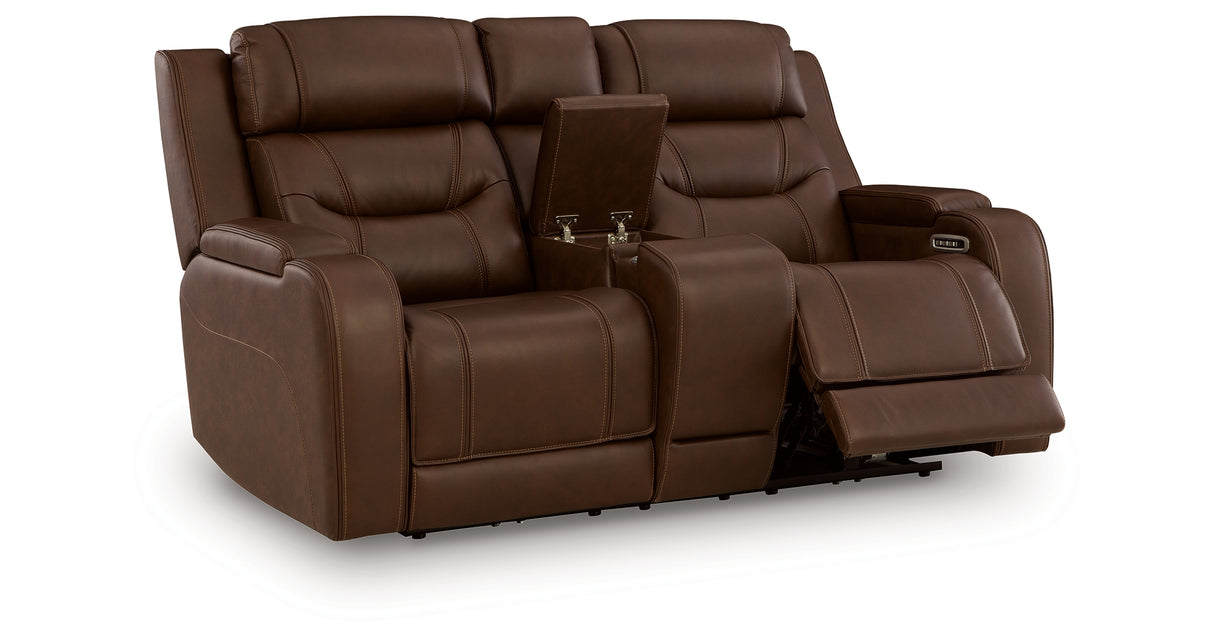 Knightington Brown Power Reclining Loveseat with Audio Seating from Ashley Furniture - Luna Furniture