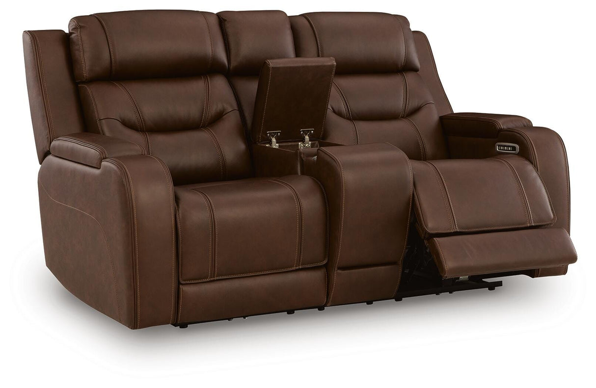 Knightington Brown Power Reclining Loveseat with Audio Seating from Ashley Furniture - Luna Furniture