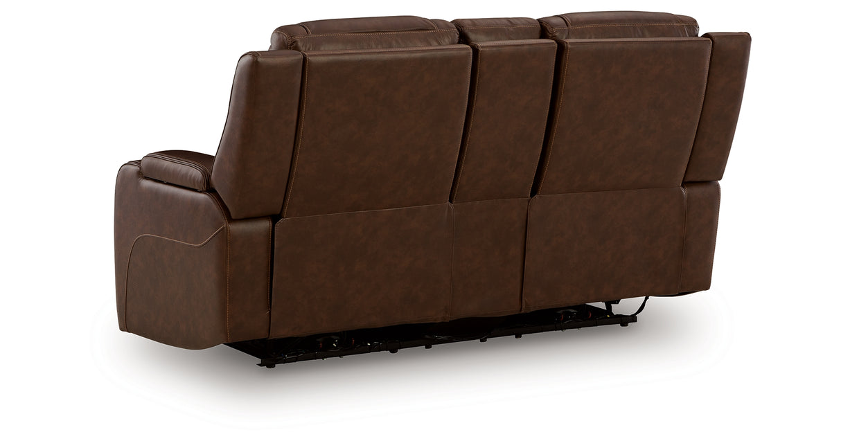 Knightington Brown Power Reclining Loveseat with Audio Seating from Ashley Furniture - Luna Furniture