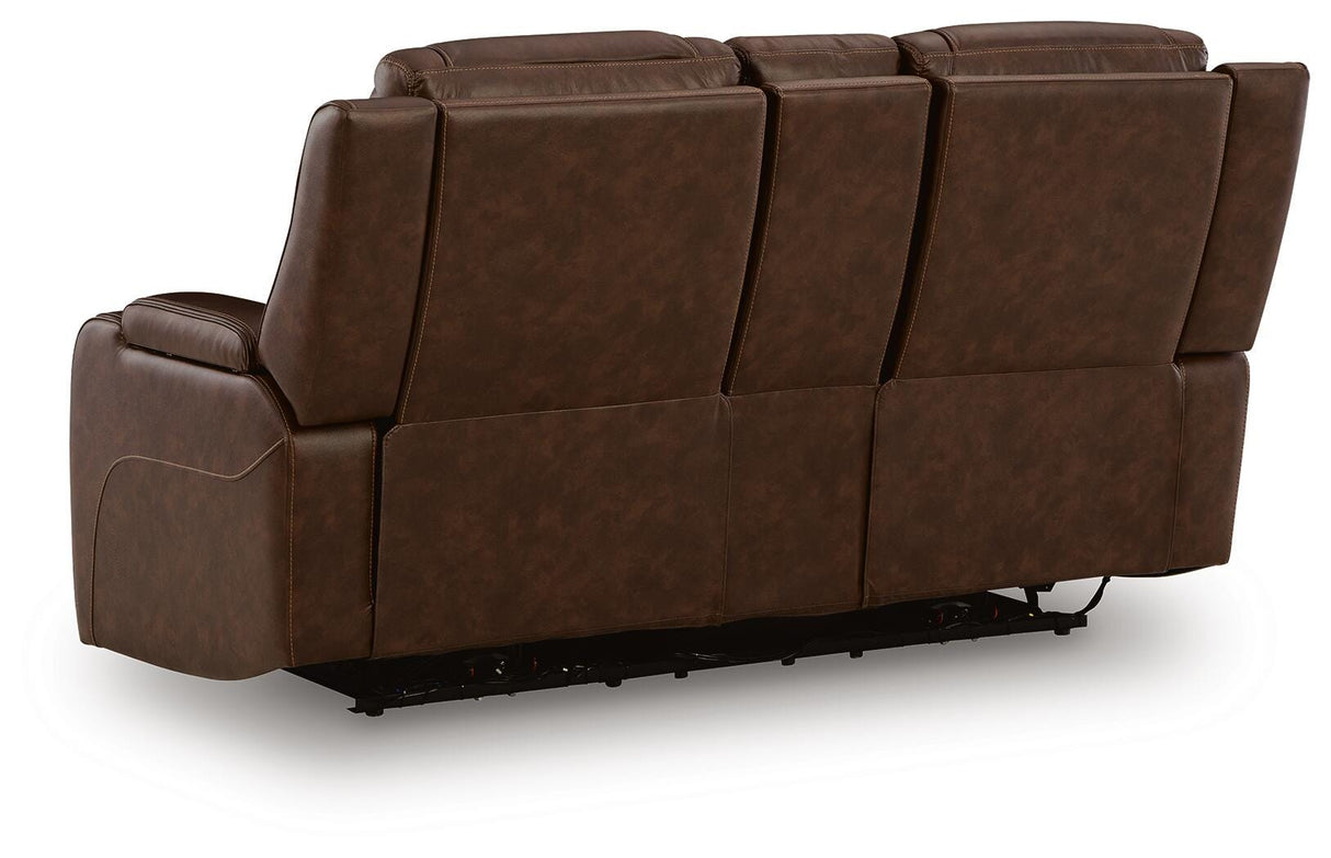 Knightington Brown Power Reclining Loveseat with Audio Seating from Ashley Furniture - Luna Furniture