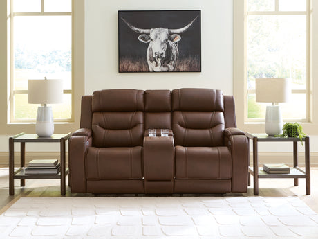 Knightington Brown Power Reclining Loveseat with Audio Seating from Ashley Furniture - Luna Furniture