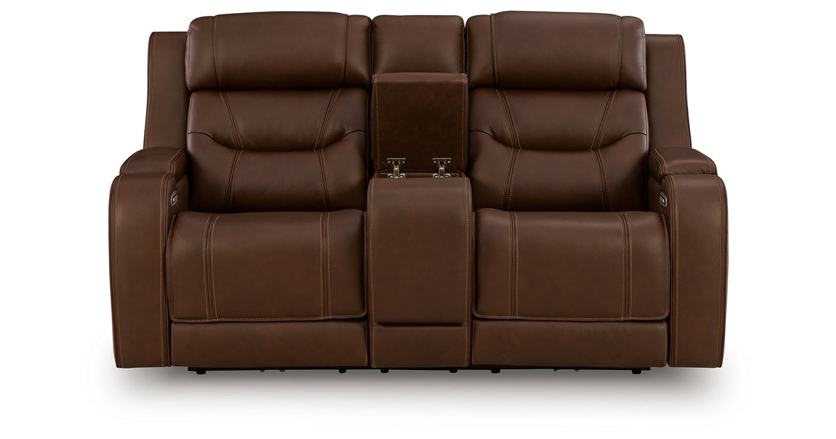 Knightington Brown Power Reclining Loveseat with Audio Seating from Ashley Furniture - Luna Furniture