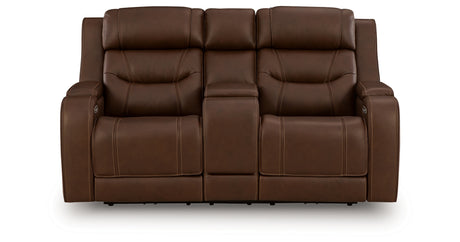 Knightington Brown Power Reclining Loveseat with Audio Seating from Ashley Furniture - Luna Furniture