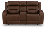 Knightington Brown Power Reclining Loveseat with Audio Seating from Ashley Furniture - Luna Furniture
