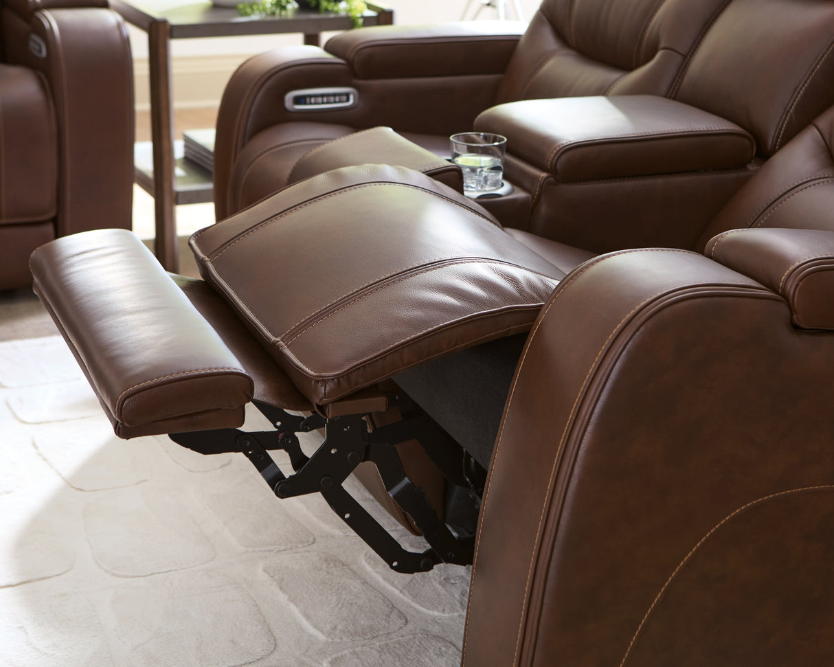 Knightington Brown Power Reclining Loveseat with Audio Seating from Ashley Furniture - Luna Furniture