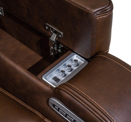 Knightington Brown Power Reclining Loveseat with Audio Seating from Ashley Furniture - Luna Furniture