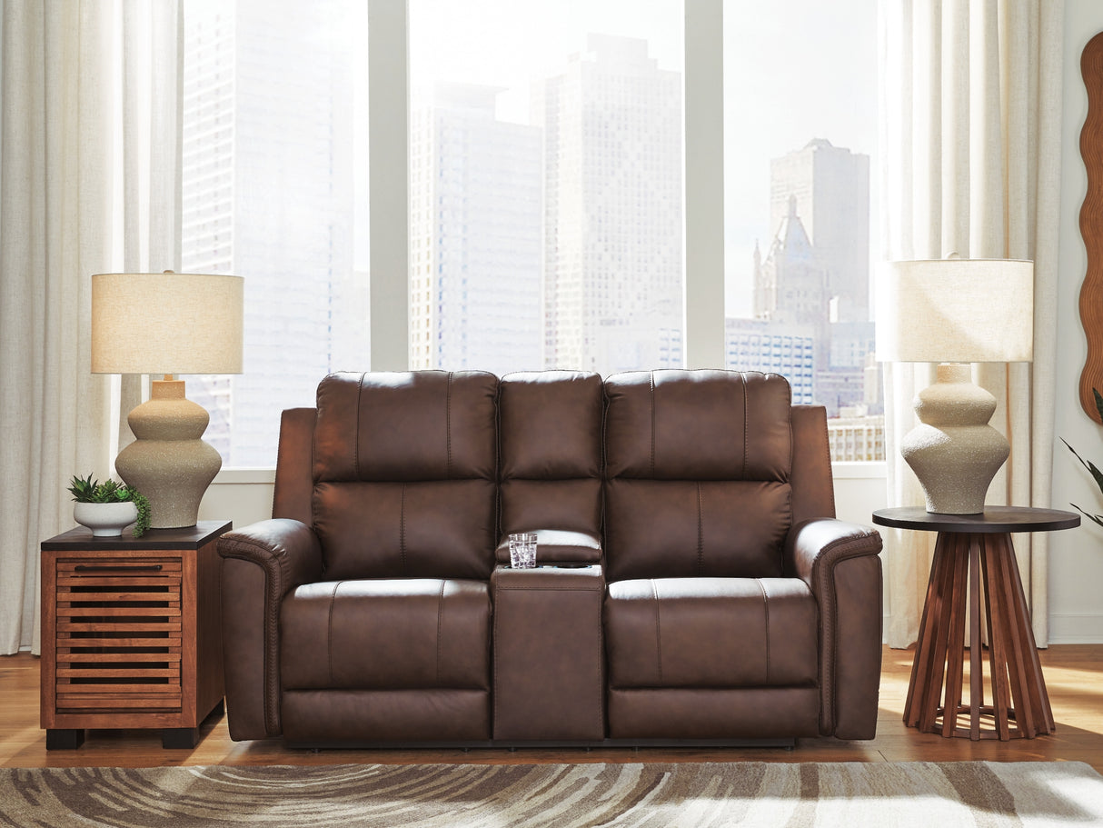 Bleckley Espresso Power Reclining Loveseat with Console from Ashley - Luna Furniture