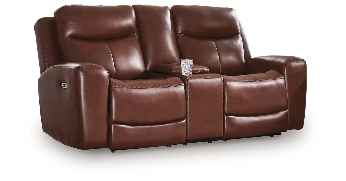 Next Move Mahogany Power Reclining Loveseat with Console from Ashley Furniture - Luna Furniture