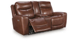 Next Move Mahogany Power Reclining Loveseat with Console from Ashley Furniture - Luna Furniture