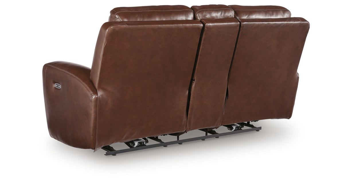 Next Move Mahogany Power Reclining Loveseat with Console from Ashley Furniture - Luna Furniture