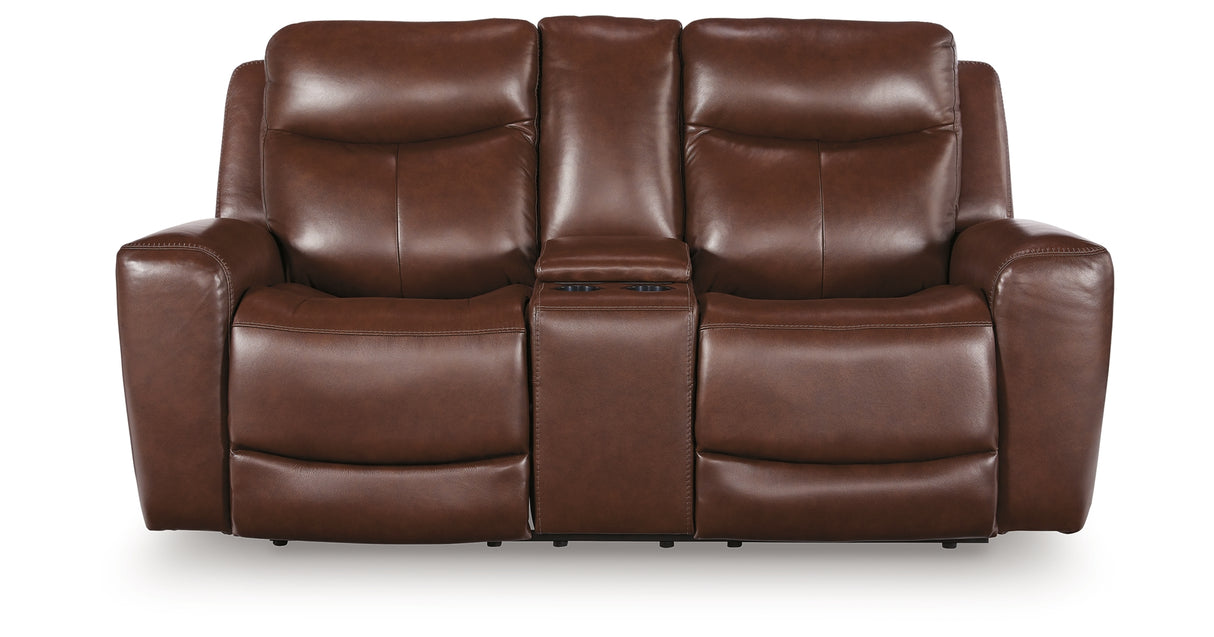 Next Move Mahogany Power Reclining Loveseat with Console from Ashley Furniture - Luna Furniture