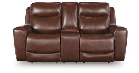 Next Move Mahogany Power Reclining Loveseat with Console from Ashley Furniture - Luna Furniture
