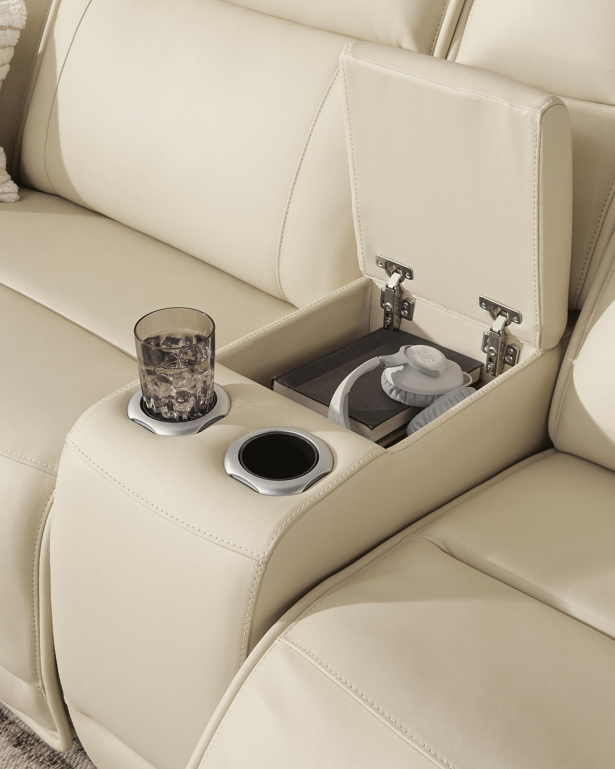 Double Deal Almond 2-Piece Power Reclining Loveseat Sectional with Console from Ashley Furniture - Luna Furniture