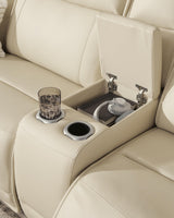Double Deal Almond 2-Piece Power Reclining Loveseat Sectional with Console from Ashley Furniture - Luna Furniture