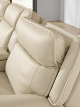 Double Deal Almond 2-Piece Power Reclining Loveseat Sectional with Console from Ashley Furniture - Luna Furniture