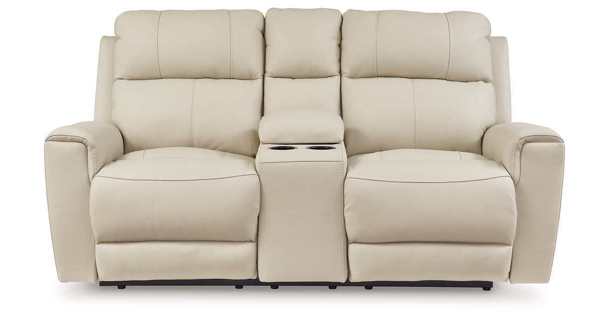 Dahlmoore Almond Power Reclining Loveseat with Console from Ashley - Luna Furniture