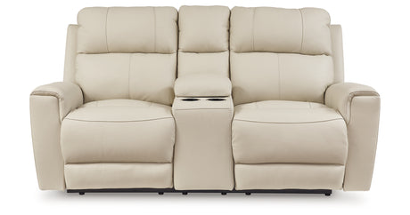 Dahlmoore Almond Power Reclining Loveseat with Console from Ashley - Luna Furniture