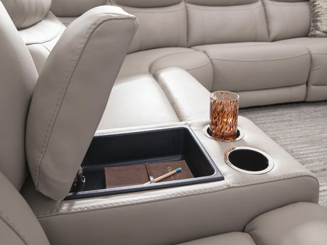 Gravier Gray 6-Piece Power Reclining Sectional with Storage Console from Ashley - Luna Furniture