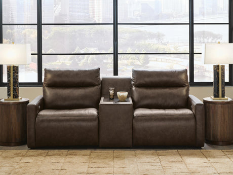 ModZ Chocolate 3-Piece Power Reclining Sectional Loveseat with Audio Console from Ashley - Luna Furniture