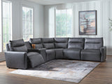 ModZ Blue 6-Piece Power Reclining Sectional with Audio Console from Ashley - Luna Furniture
