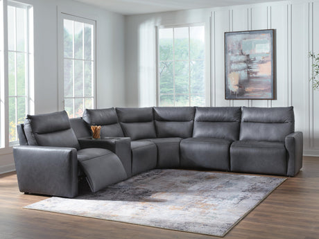 ModZ Blue 6-Piece Power Reclining Sectional with Audio Console from Ashley - Luna Furniture
