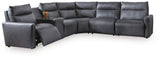 ModZ Blue 6-Piece Power Reclining Sectional with Audio Console from Ashley - Luna Furniture