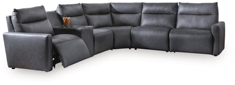 ModZ Blue 6-Piece Power Reclining Sectional with Audio Console from Ashley Furniture - Luna Furniture