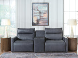ModZ Blue 3-Piece Power Reclining Sectional Loveseat with Audio Console from Ashley - Luna Furniture