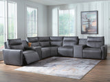 ModZ Blue 7-Piece Power Reclining Sectional with Audio Consoles from Ashley - Luna Furniture