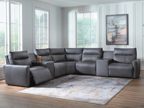 ModZ Blue 7-Piece Power Reclining Sectional with Audio Consoles from Ashley - Luna Furniture