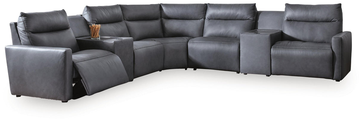 ModZ Blue 7-Piece Power Reclining Sectional with Audio Consoles from Ashley - Luna Furniture