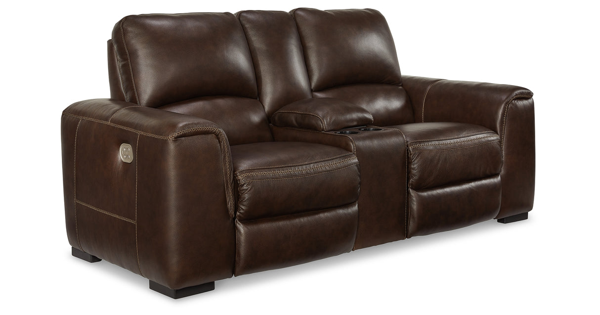 Alessandro Walnut Power Reclining Loveseat with Console from Ashley - Luna Furniture