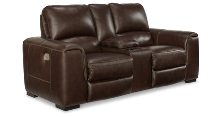 Alessandro Walnut Power Reclining Loveseat with Console from Ashley - Luna Furniture