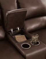 Alessandro Walnut Power Reclining Loveseat with Console from Ashley - Luna Furniture