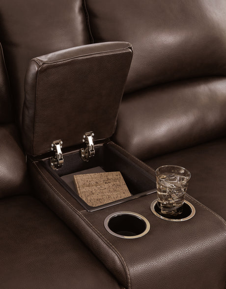 Alessandro Walnut Power Reclining Loveseat with Console from Ashley - Luna Furniture