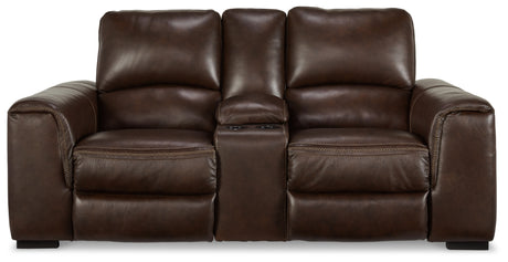 Alessandro Walnut Power Reclining Loveseat with Console from Ashley - Luna Furniture