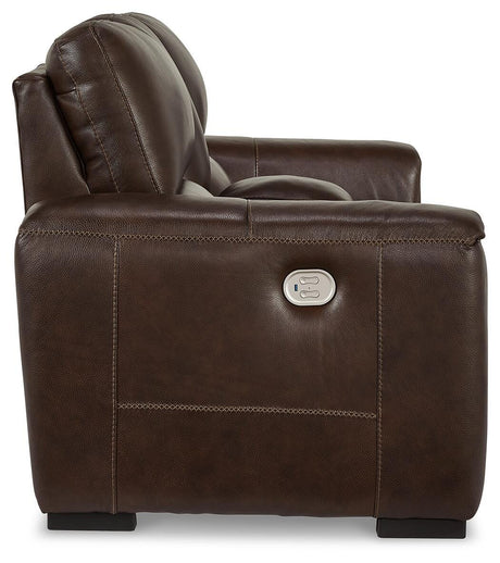 Alessandro Walnut Power Reclining Loveseat with Console from Ashley - Luna Furniture