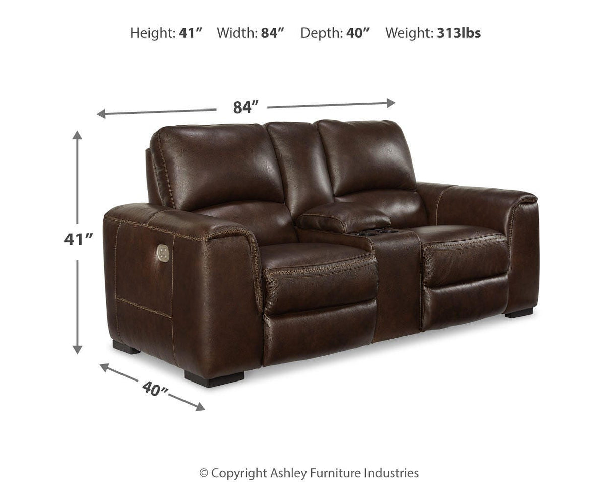 Alessandro Walnut Power Reclining Loveseat with Console from Ashley - Luna Furniture