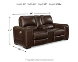 Alessandro Walnut Power Reclining Loveseat with Console from Ashley - Luna Furniture