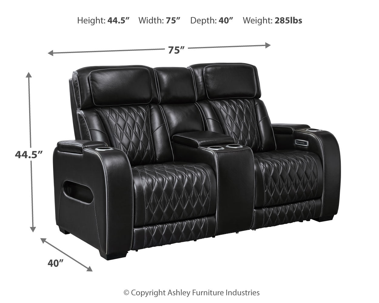 Ashley Boyington Black Power Reclining Loveseat with Console