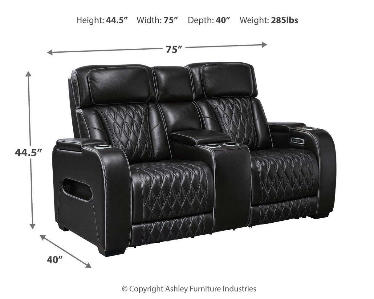Boyington Black Power Reclining Loveseat with Console from Ashley Furniture - Luna Furniture