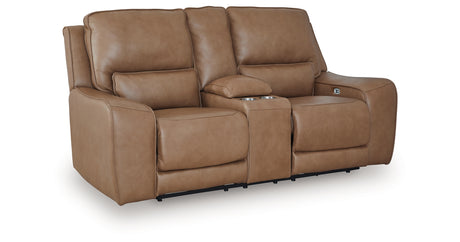 DeepWakes Caramel Power Reclining Loveseat with Console from Ashley - Luna Furniture