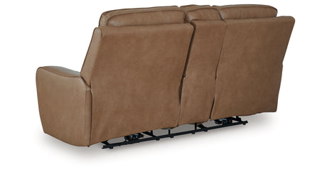 DeepWakes Caramel Power Reclining Loveseat with Console from Ashley - Luna Furniture
