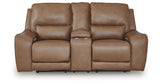 DeepWakes Caramel Power Reclining Loveseat with Console from Ashley Furniture - Luna Furniture