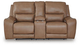 DeepWakes Caramel Power Reclining Loveseat with Console from Ashley Furniture - Luna Furniture