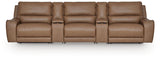 DeepWakes Caramel 5-Piece Reclining Sectional with Storage Consoles from Ashley - Luna Furniture
