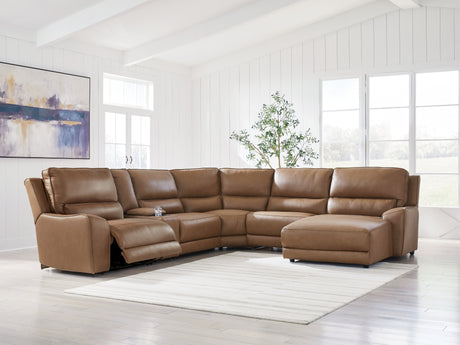 DeepWakes Caramel 6-Piece Power Reclining Sectional with RAF Chaise from Ashley - Luna Furniture