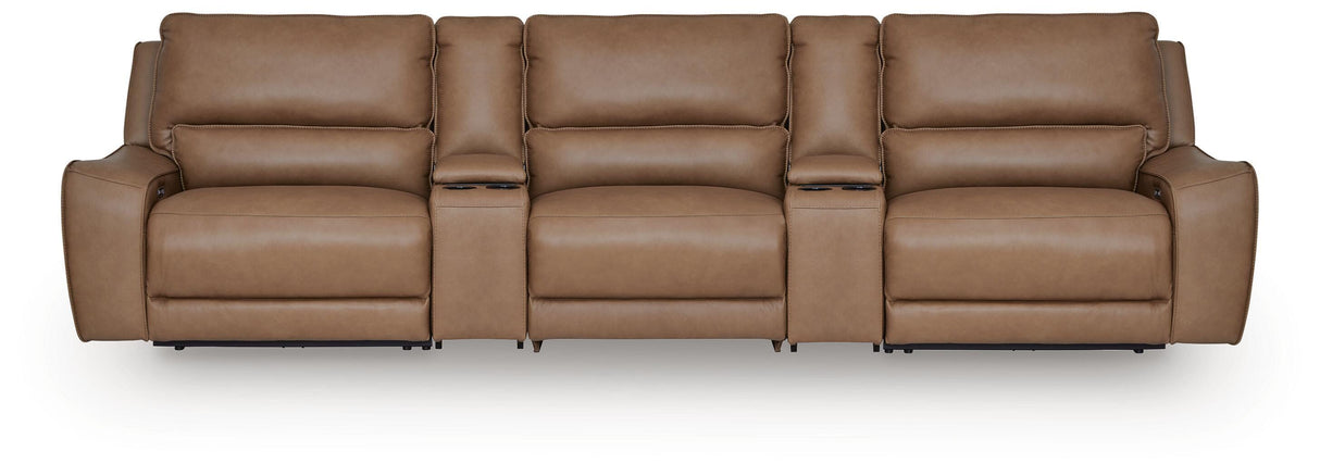 DeepWakes Caramel 5-Piece Power Reclining Sectional from Ashley - Luna Furniture