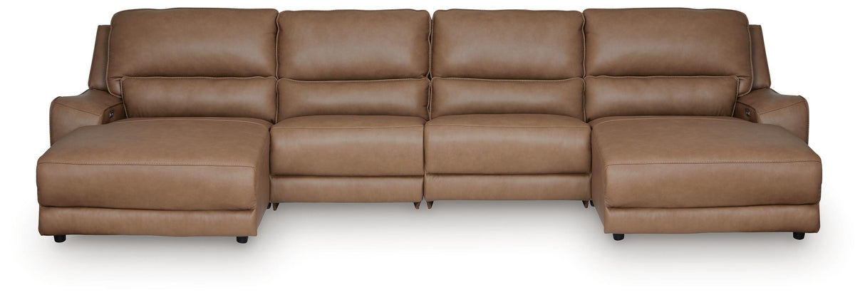 DeepWakes Caramel 4-Piece Reclining Sectional with Double Chaise from Ashley - Luna Furniture